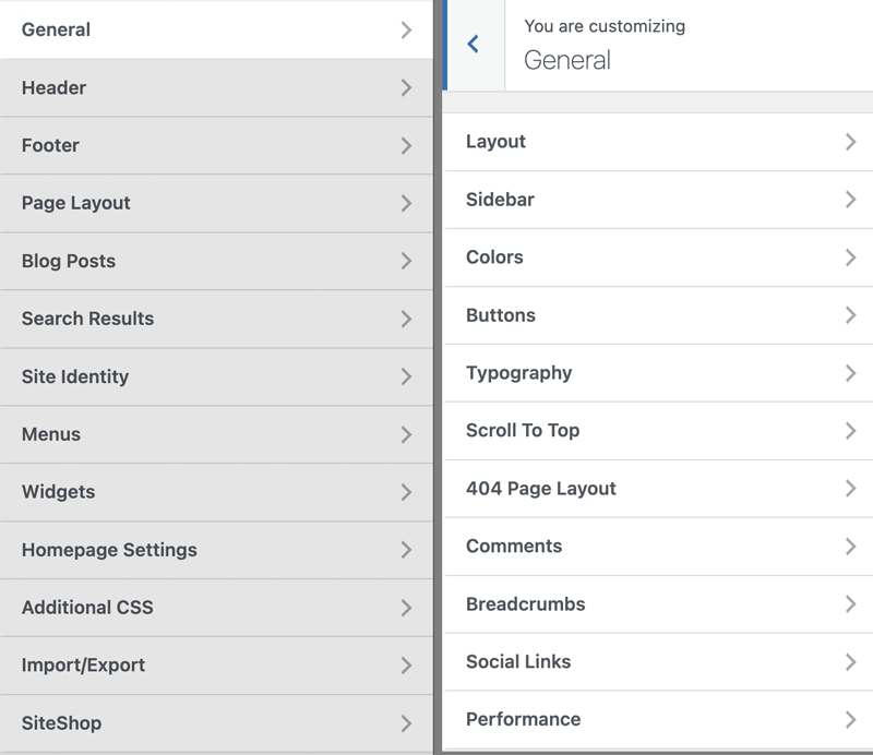 general settings